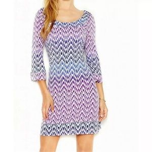 Jessica Simpson blue white black geometric print criss cross strap dress